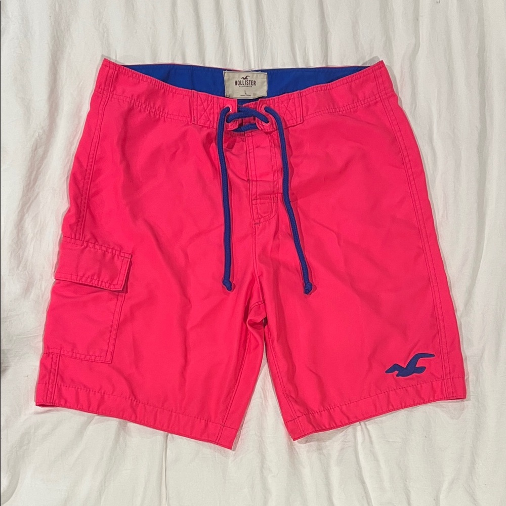Hollister Men's Bright Pink and Blue Board Shorts
